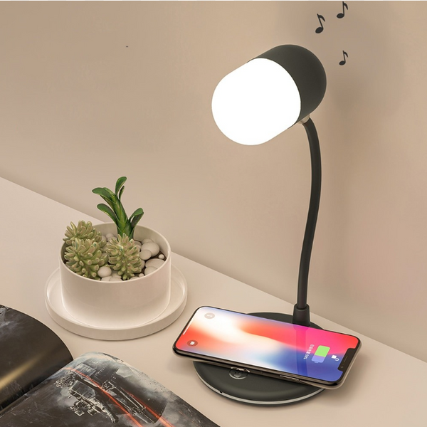 Tischlampe mit induktiver Handyladestation und Bluetooth Lautsprecher