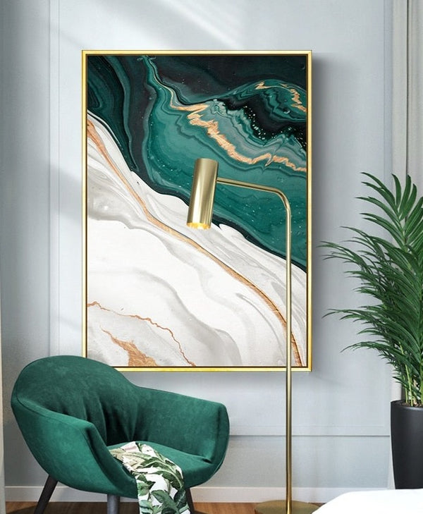 Modern mural green and gold marble