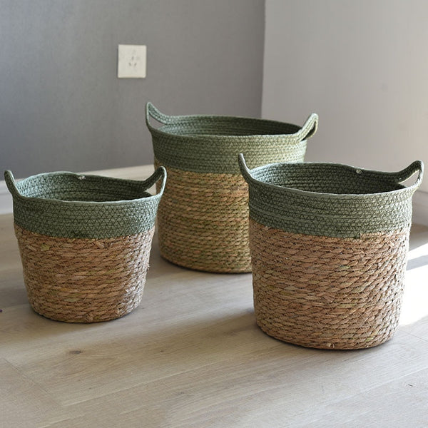 Woven straw storage basket