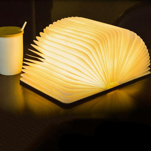 Hinged LED book lamp made of wood